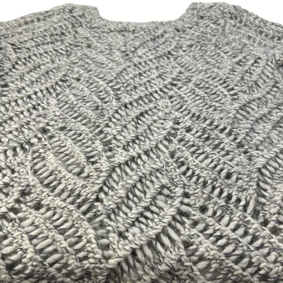 Loft L Petite Alpaca Wool Scallop Hem Chunky Gray Heather Crochet Knit Sweater - Picture 4 of 10